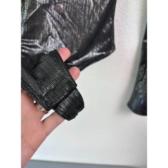 Alix NYC women's XS Irving Lamé Bodysuit sliver metallic plunge neck long sleeve - Picture 4 of 8